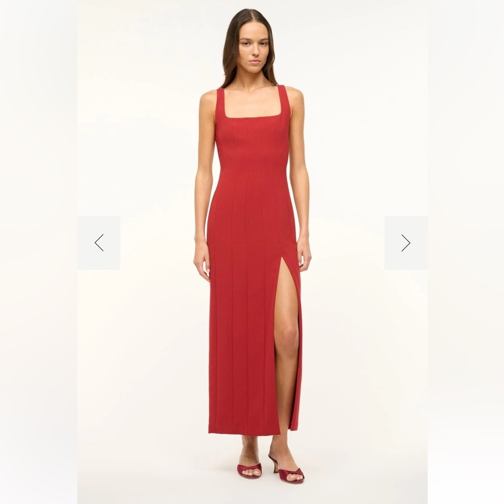 STAUD Red Sheath Maxi Dress Square Neck Sleeveless